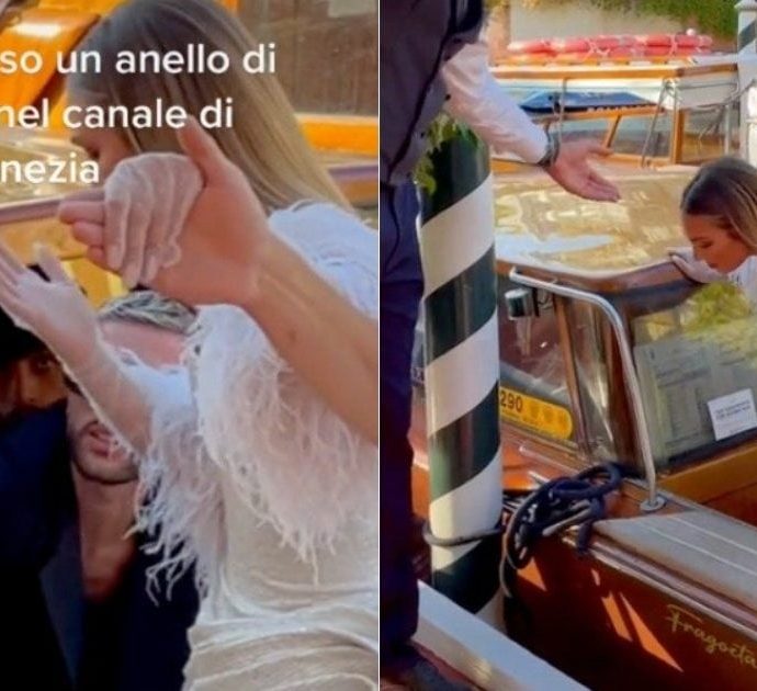 Venezia 79, Angela Caloisi perde l’anello di diamanti nel canale mentre raggiunge il red carpet: il video è virale