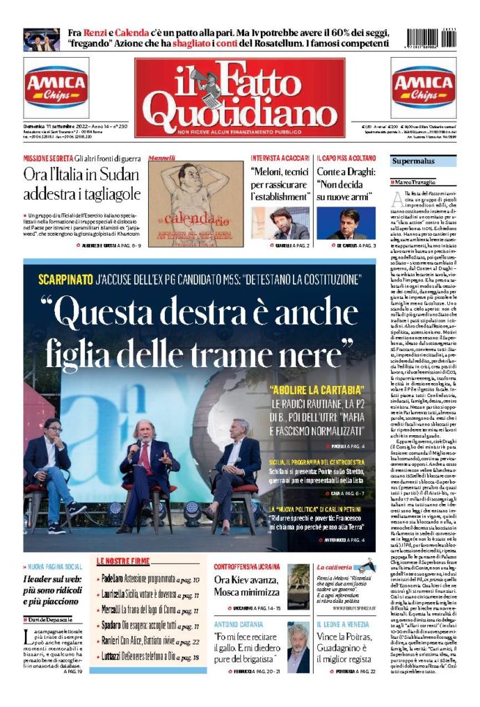 Copertina di domenica 11 Settembre 2022