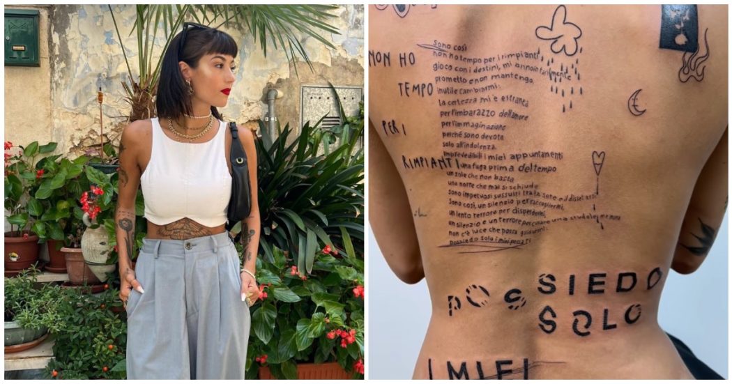 Giorgia Soleri si tatua una poesia sulla schiena, scoppia la polemica: “Ti riduci così? È un peccato, sembri il mio banco di scuola”