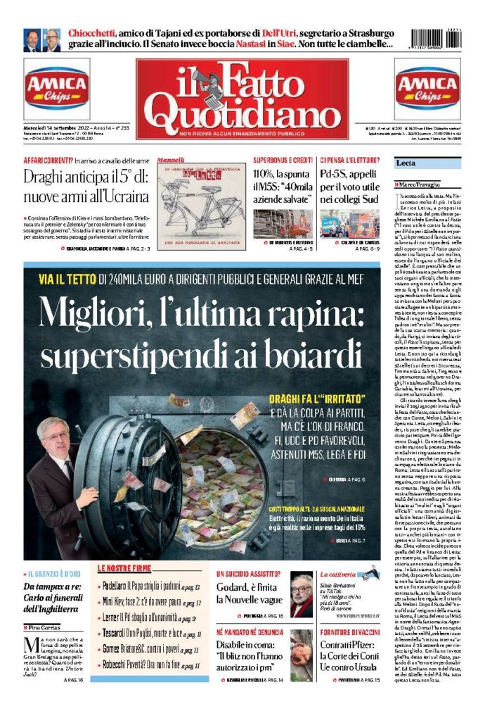 Copertina di mercoledì 14 Settembre 2022