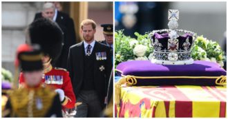 Copertina di Regina Elisabetta, il commovente corteo da Buckingham Palace alla camera ardente: la solitudine del principe Harry – VIDEO