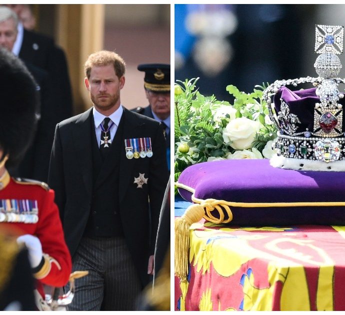 Regina Elisabetta, il commovente corteo da Buckingham Palace alla camera ardente: la solitudine del principe Harry – VIDEO