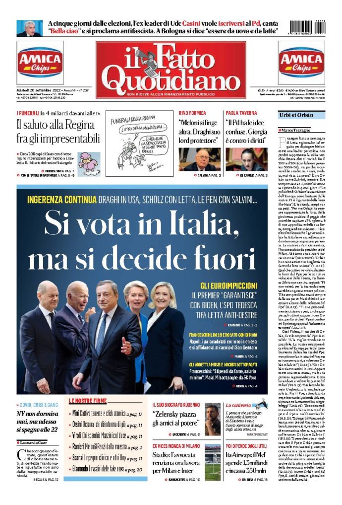 Copertina di martedì 20 Settembre 2022