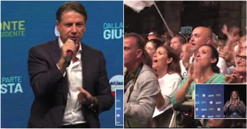 Elezioni, Conte: “Vogliamo la pace, facciamoci sentire”. E dalla piazza M5s si alza il coro