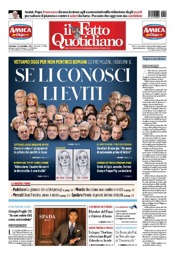 Copertina di domenica 25 Settembre 2022