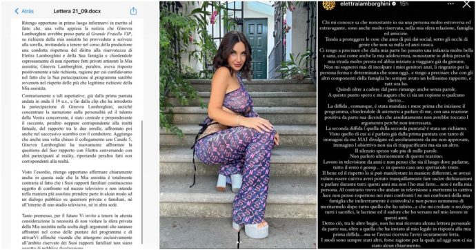 Elettra Lamborghini risponde alle accuse della sorella Ginevra al Gf Vip 7: “Dormite tranquilli, non andrò a fare lo show”