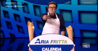 Copertina di Crozza-Calenda diventa “venditore di aria fritta”: “Non contiene niente. Nessuna proposta, nessun attaccamento alla realtà”