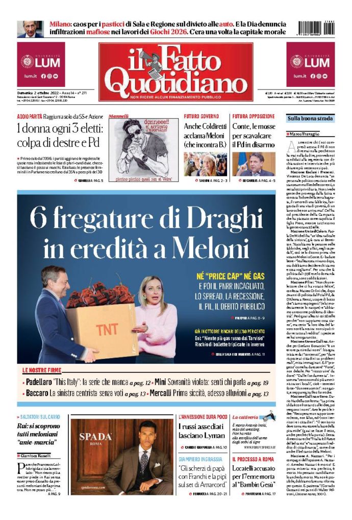 Copertina di domenica 2 Ottobre 2022