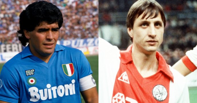 Maradona e Cruijff sul divano davanti alla tv, il poetico post dell’Ajax per la sfida col Napoli: “Un match leggendario”