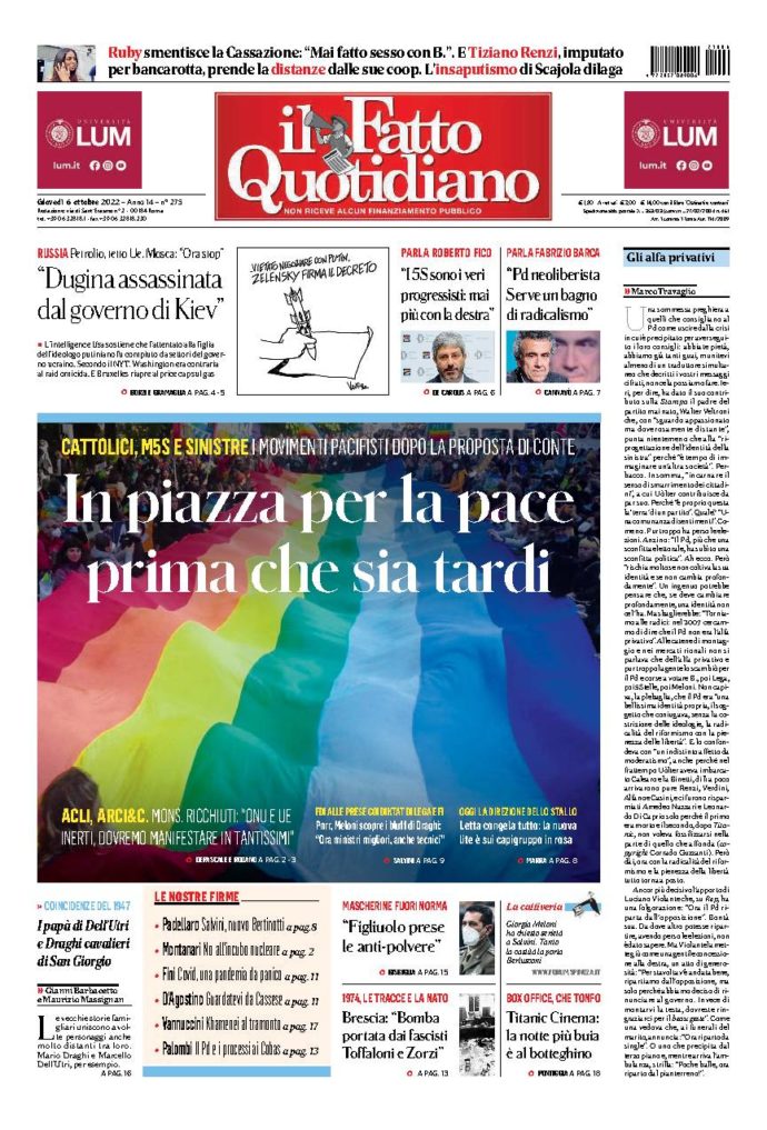 Copertina di giovedì 6 Ottobre 2022