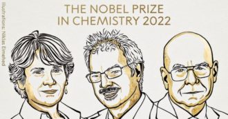 Copertina di Nobel per la Chimica 2022 assegnato a Carolyne R. Bertozzi, Morten Meldal e K. Barry Sharpless
