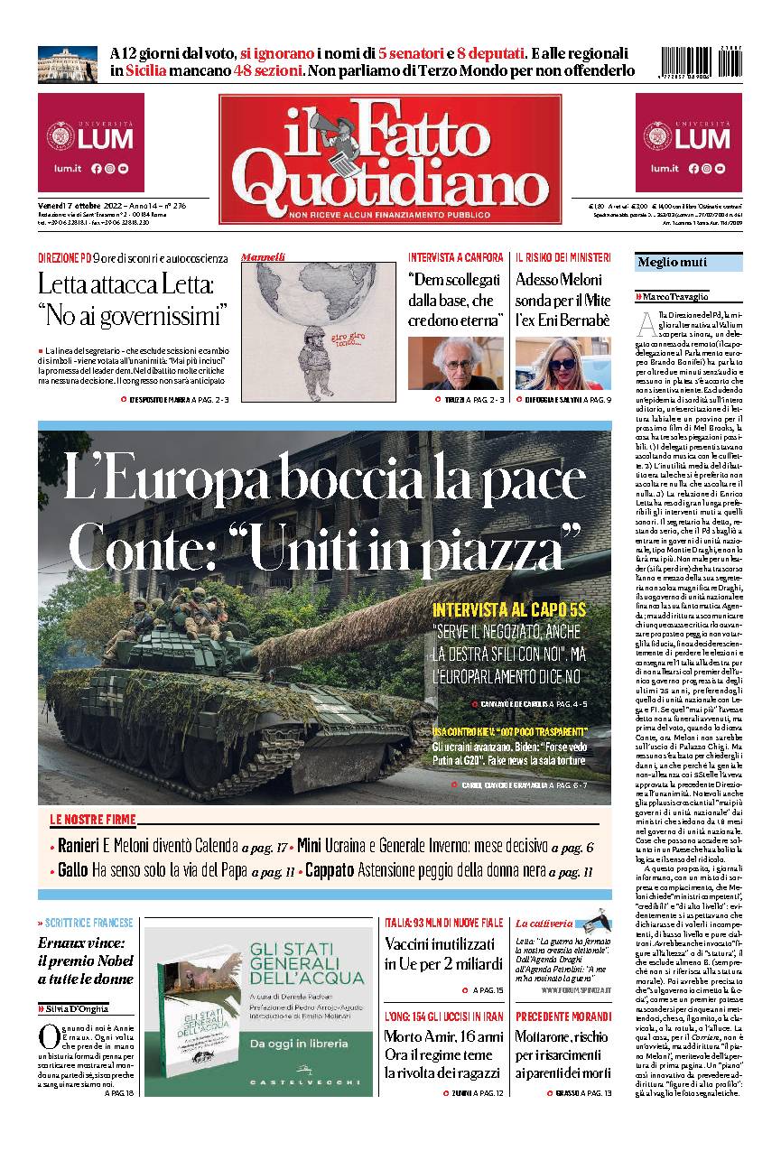 Il Fatto Quotidiano Prima Pagina Del Giornale Di Oggi Il Fatto Quotidiano