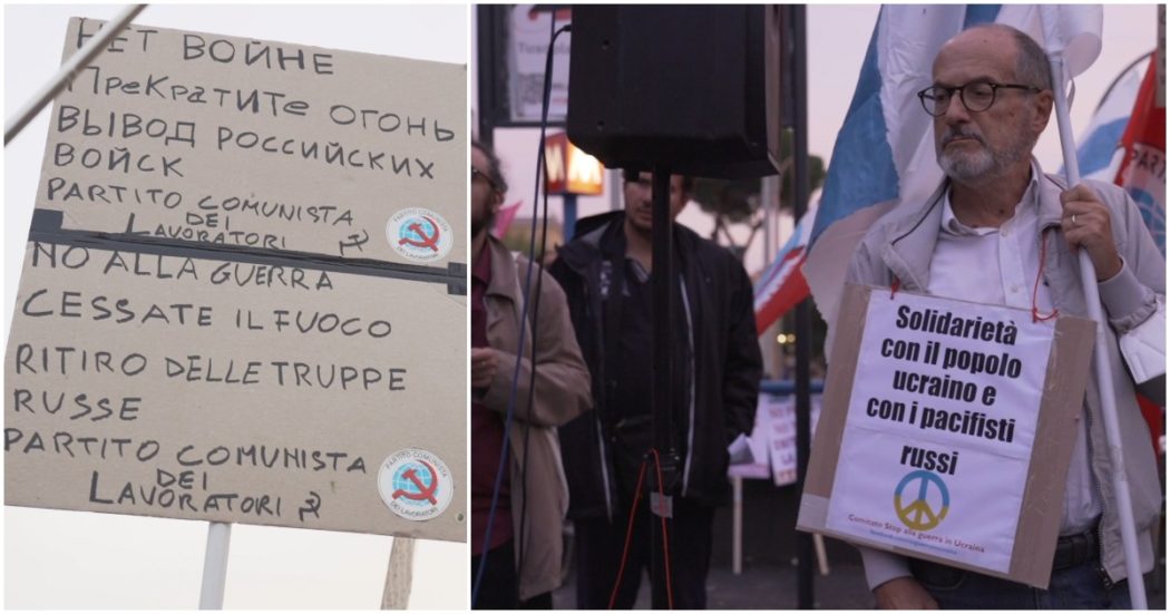 Piazza per la pace davanti all’ambasciata russa a Roma, ci sono anche due partiti comunisti: “Mosca cessi il fuoco, lei ha cominciato la guerra”
