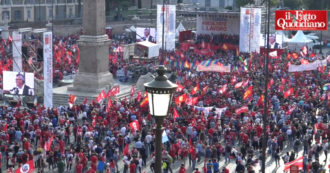 Copertina di Piazza del Popolo gremita di persone per la manifestazione della Cgil: il video dall’alto