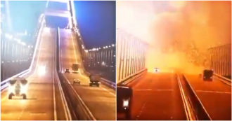 Copertina di L’esplosione del ponte che collega Russia e Crimea: il momento in cui il viadotto deflagra – Video