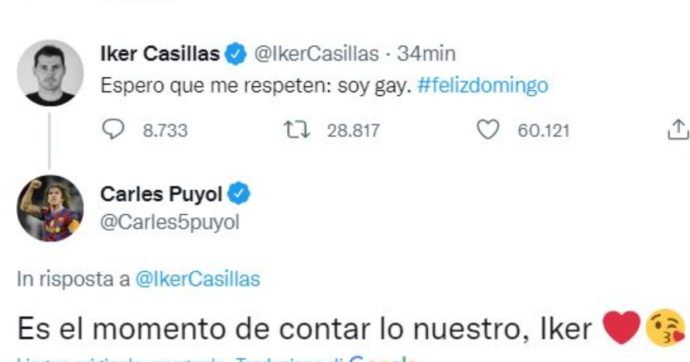 Casillas: “Sono gay, rispettatemi”. Poi cancella il tweet. L’ipotesi più probabile è una risposta (pessima) ai gossip delle scorse settimane