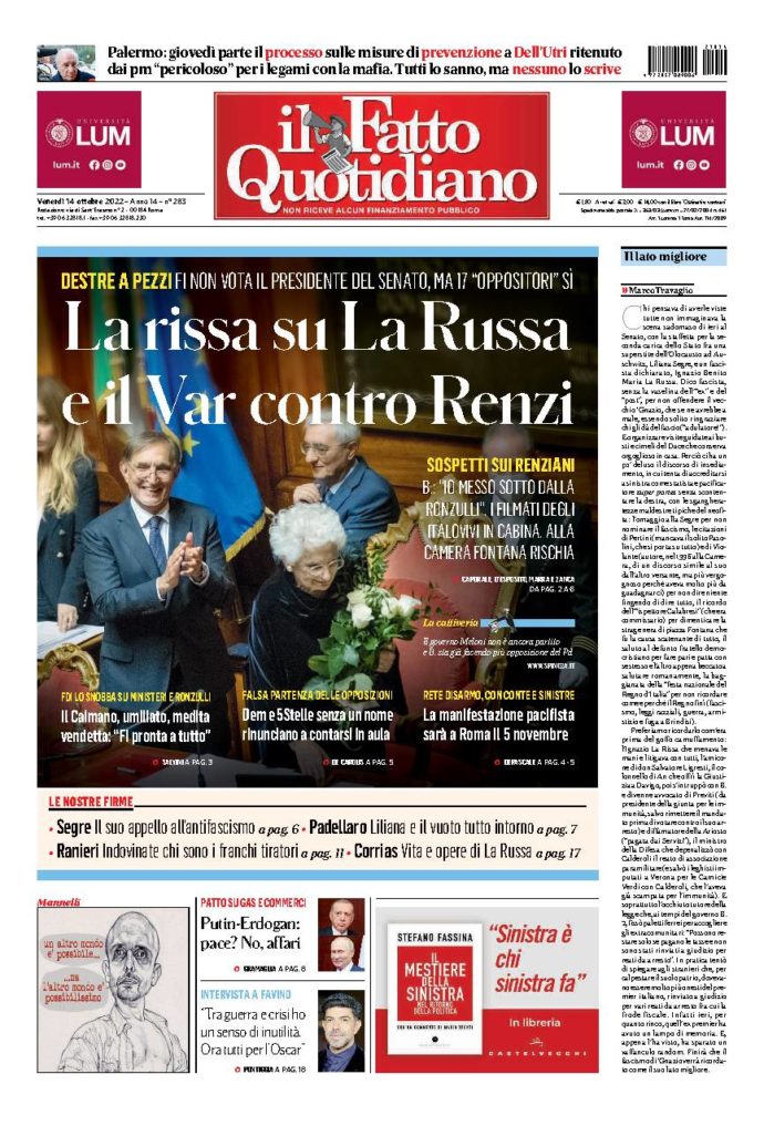 Copertina di venerdì 14 Ottobre 2022