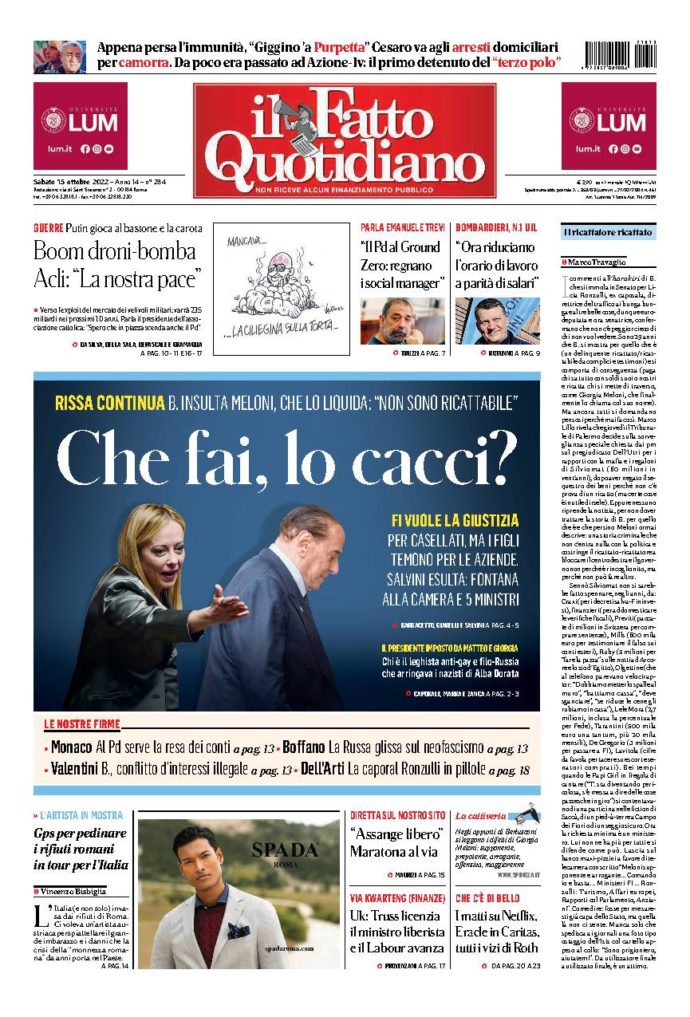 Copertina di sabato 15 Ottobre 2022