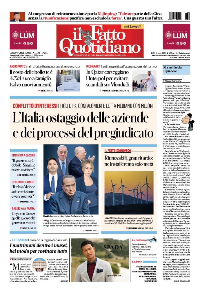 Copertina di lunedì 17 Ottobre 2022