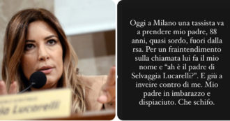 Copertina di Selvaggia Lucarelli: “Mio padre insultato dal tassista fuori dalla Rsa solo perché è mio padre. Che schifo”
