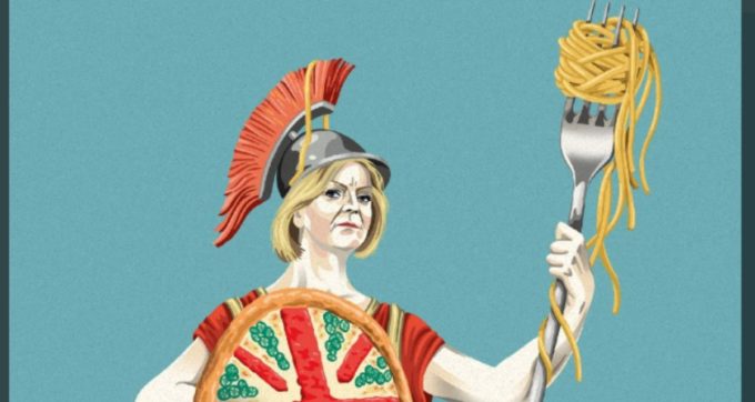 “Welcome to Britaly”: la premier Truss è nei guai e l’Economist la mette in copertina tra pizza e spaghetti. La caricatura diventa un caso