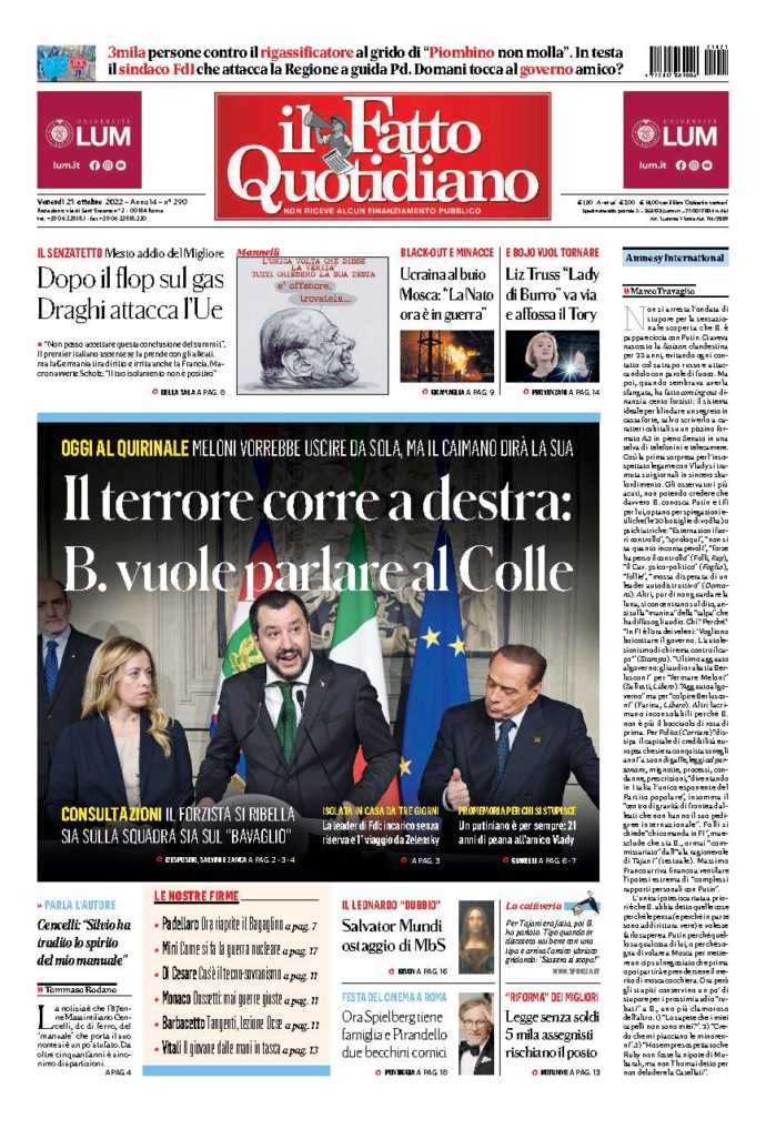 Copertina di venerdì 21 Ottobre 2022