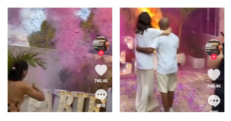 Copertina di Al gender reveal party prende fuoco la scenografia: panico tra gli invitati