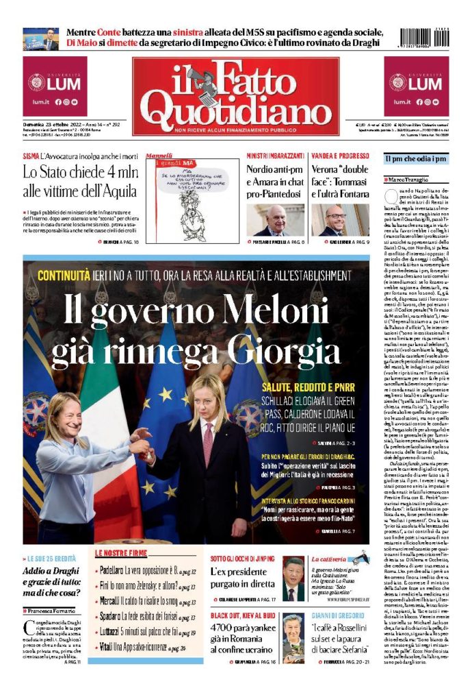 Copertina di domenica 23 Ottobre 2022