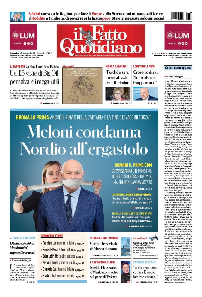 Copertina di domenica 30 Ottobre 2022