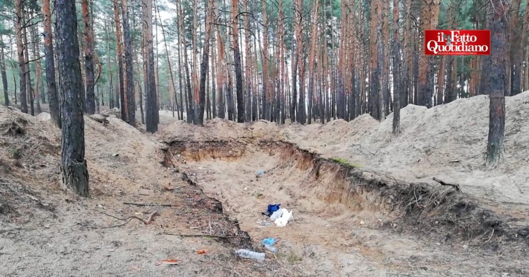 Ucraina, nella pineta vicino a Izium dove i russi hanno scavato enormi buche per i cadaveri e poi le hanno coperte di rifiuti: il racconto del cronista