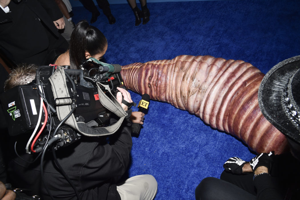 Heidi Klum speaks with media dressed as a worm at her 21st annual Halloween party at Sake No Hana at Moxy Lower East Side on Monday, Oct. 31, 2022, in New York. (Photo by Evan Agostini/Invision/AP)