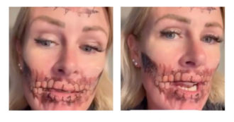 Copertina di Si mette dei tatuaggi adesivi sul volto per festeggiare Halloween ma non riesce a rimuoverli: “Devo andare in ufficio conciata così”