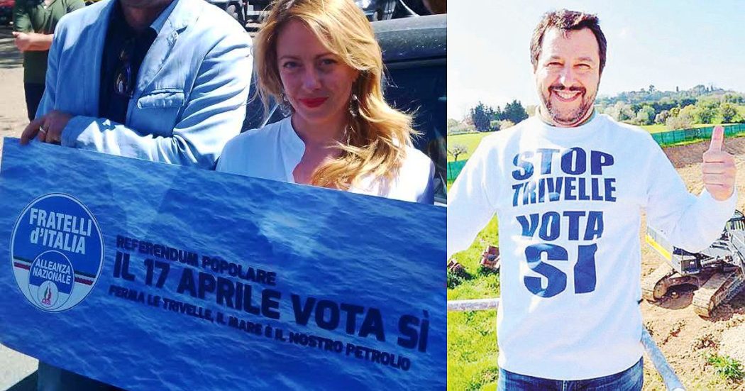 La giravolta di Meloni sulle trivelle, quando diceva: “Sono un aiuto alle lobby”. Anche Salvini votò contro, poi ha cambiato idea