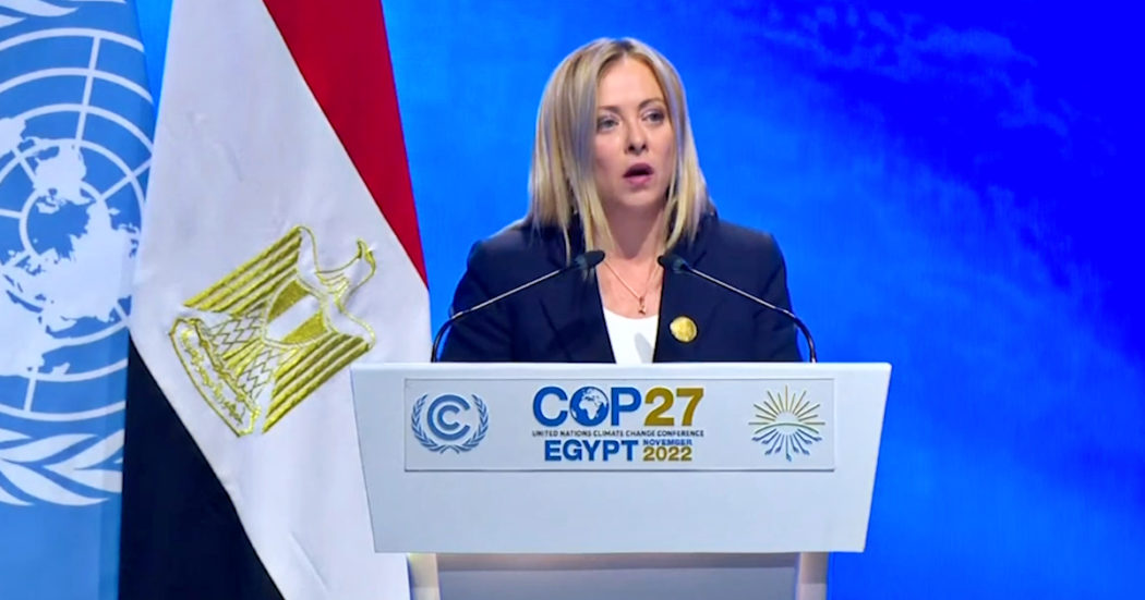 Meloni alla Cop27: “L’Italia farà la sua parte contro i cambiamenti climatici. Triplicati i finanziamenti per la tecnologia verde”