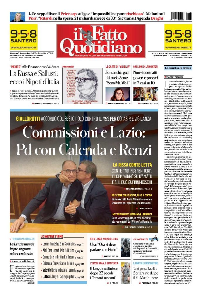 Copertina di mercoledì 9 Novembre 2022