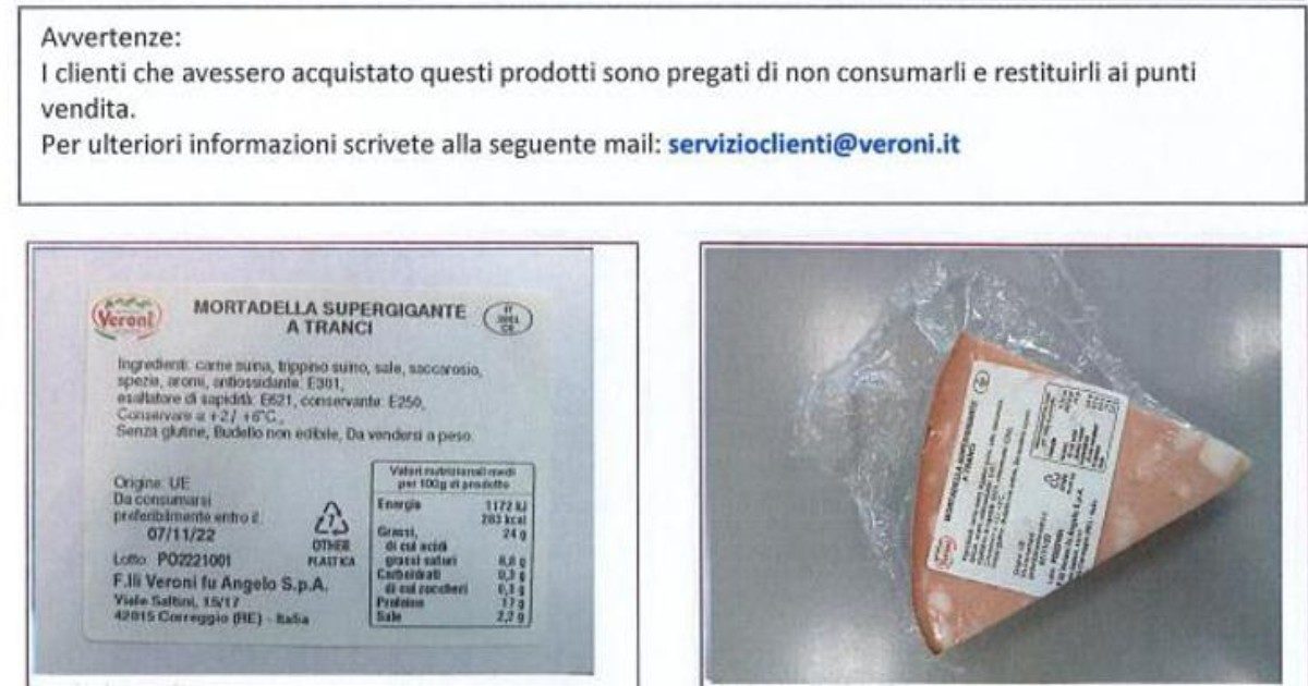 Allarme listeria, ritirati dal mercato diversi lotti di mortadella a marchio Veroni: ecco quelli interessati dal mercato