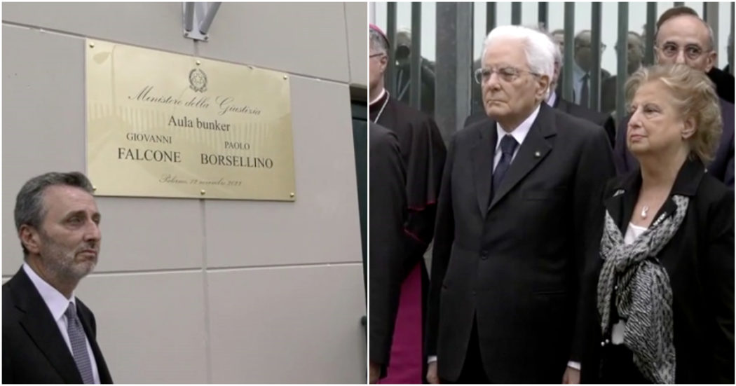 Palermo, l’aula bunker intitolata a Falcone e Borsellino: il presidente Mattarella alla cerimonia – Video