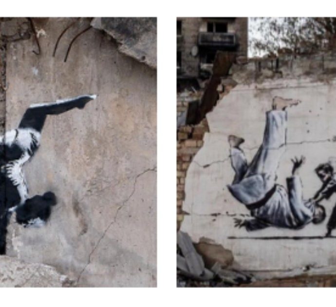 Banksy in Ucraina “mette al tappeto” Putin: a Borodjanka spuntano i murales contro la guerra