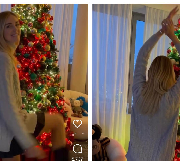 Chiara Ferragni mostra l’albero di Natale sui social e finisce su ‘Case Pacchiane’. Poi il ‘mistero’ di Fedez: “Vediamo chi lo trova nel video”