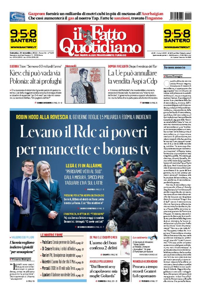 Copertina di domenica 20 Novembre 2022