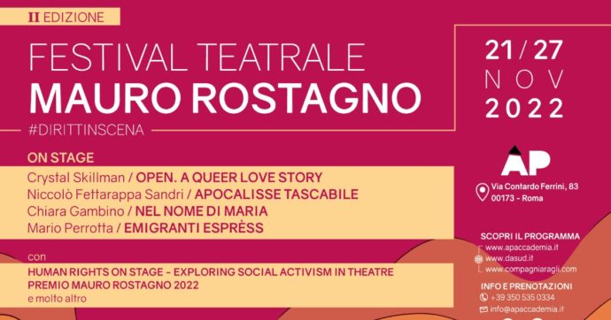 Roma, il festival teatrale Mauro Rostagno al via all’Accademia popolare antimafia