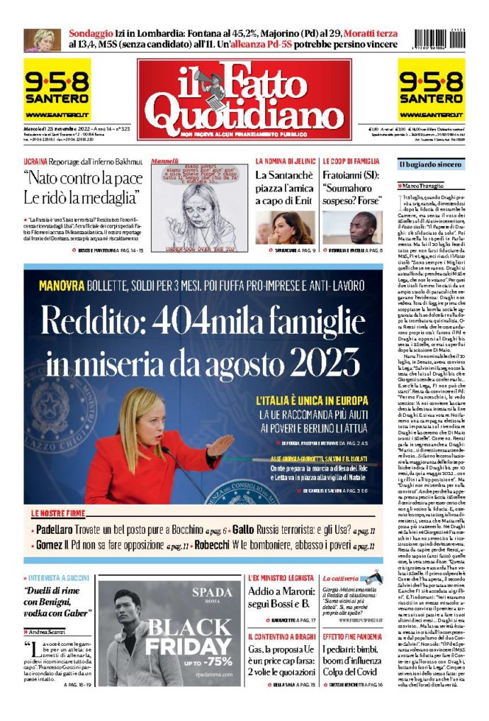 Copertina di mercoledì 23 Novembre 2022