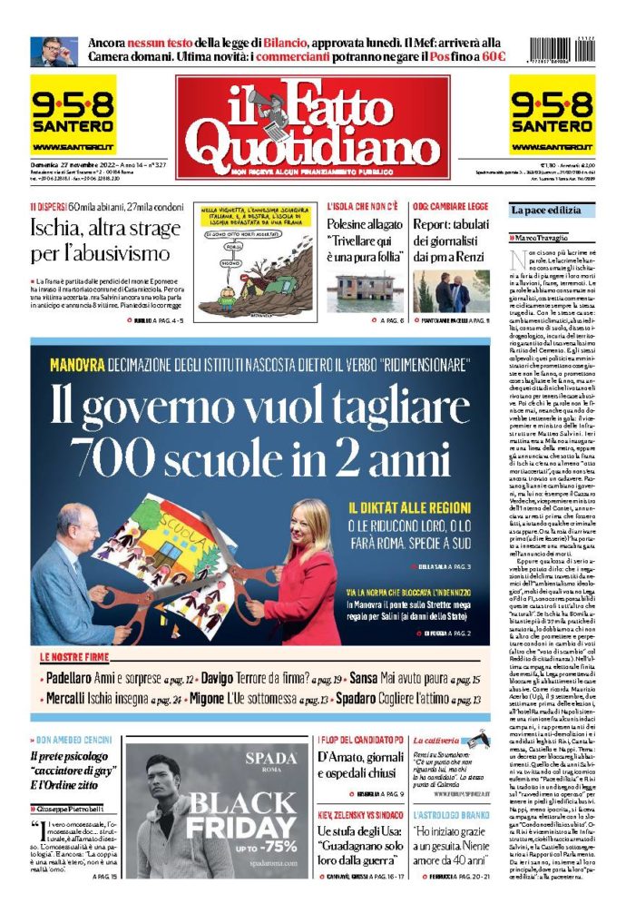 Copertina di domenica 27 Novembre 2022