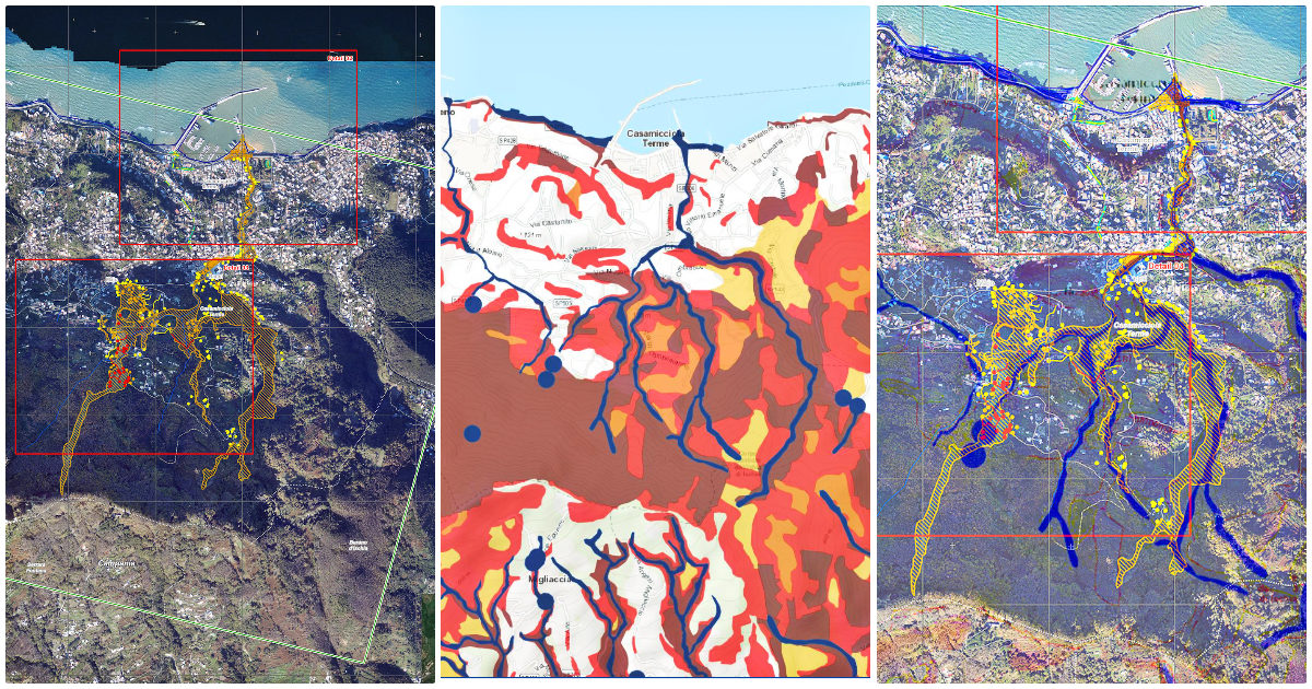 Ecco il percorso della frana di Ischia. E’ esattamente quello segnalato da anni dalle mappe del rischio, ma manutenzioni assenti (anche se già finanziate)