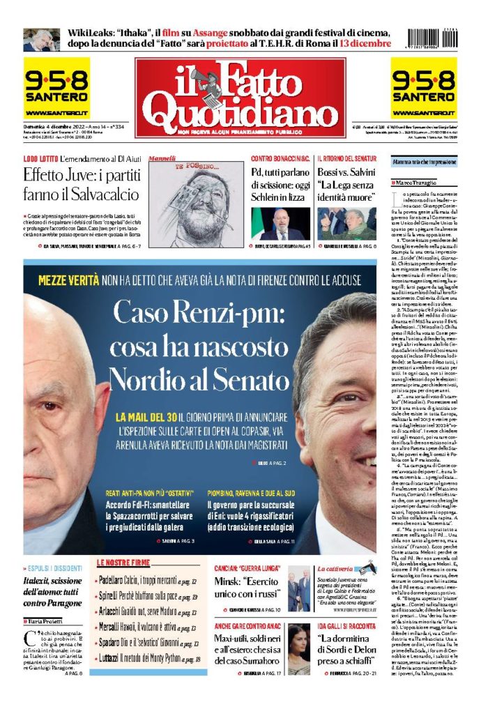 Copertina di domenica 4 Dicembre 2022