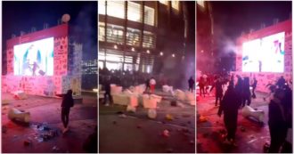 Copertina di Milano, il Marocco batte la Spagna e in piazza Gae Aulenti va in scena il delirio: arredi rotti e lancio di bottiglie