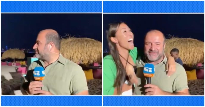 Mondiali in Qatar, giornalista di Sportitalia viene palpato da una ragazza in diretta: “Mi ha appena toccato il cu**”