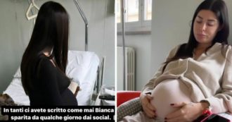 Copertina di Paura per Bianca Atzei, ricoverata per una polmonite all’ottavo mese di gravidanza: la foto dal letto d’ospedale