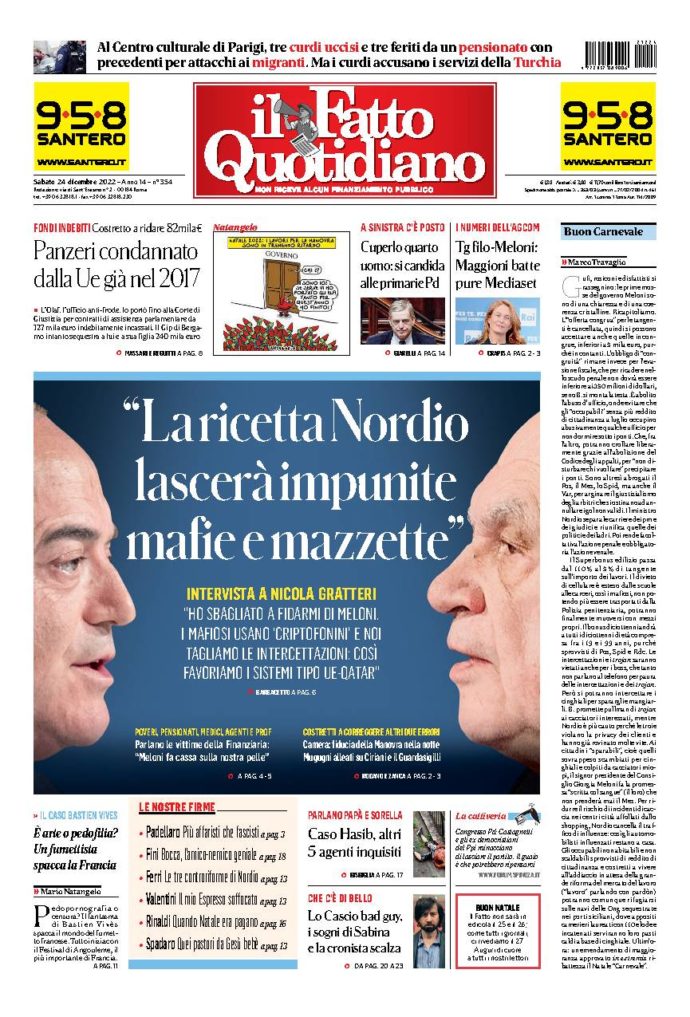 Copertina di sabato 24 Dicembre 2022