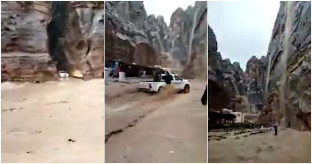 Fiumi d’acqua e fango travolgono la città di Petra: il video dei turisti portati in salvo
